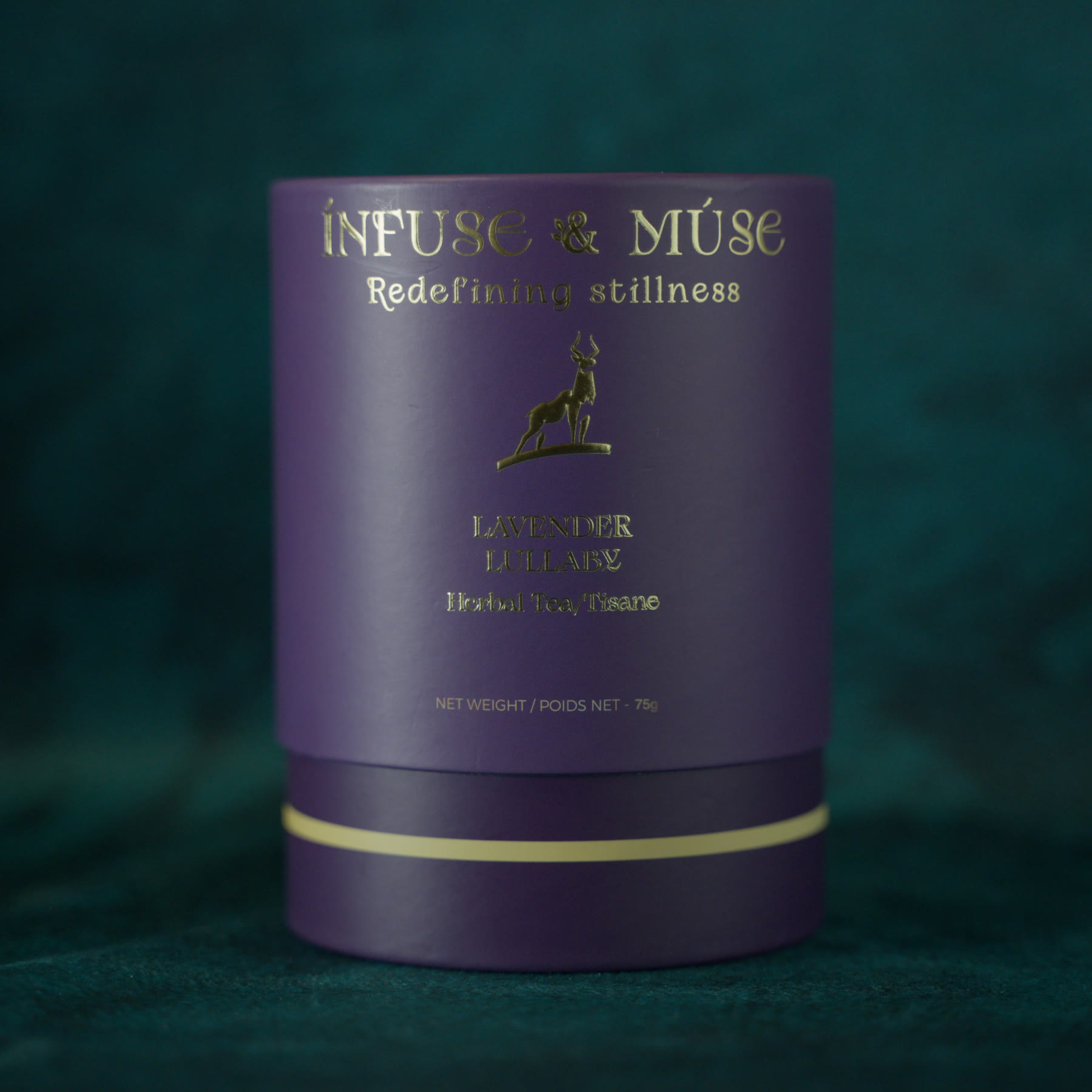 Lavender Lullaby tin, deep violet with gold foil lettering