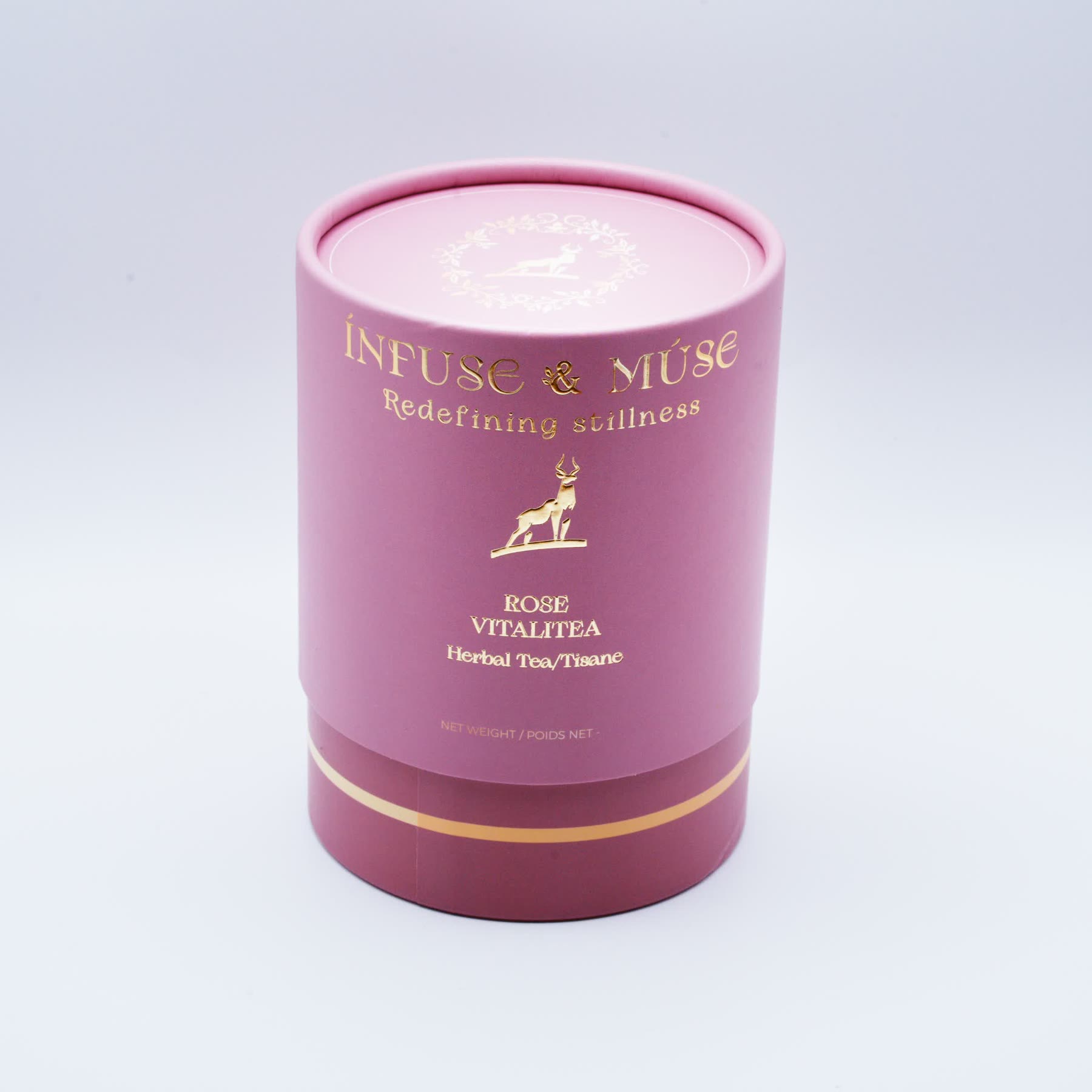 Rose VitaliTea tin, pink with gold foil lettering